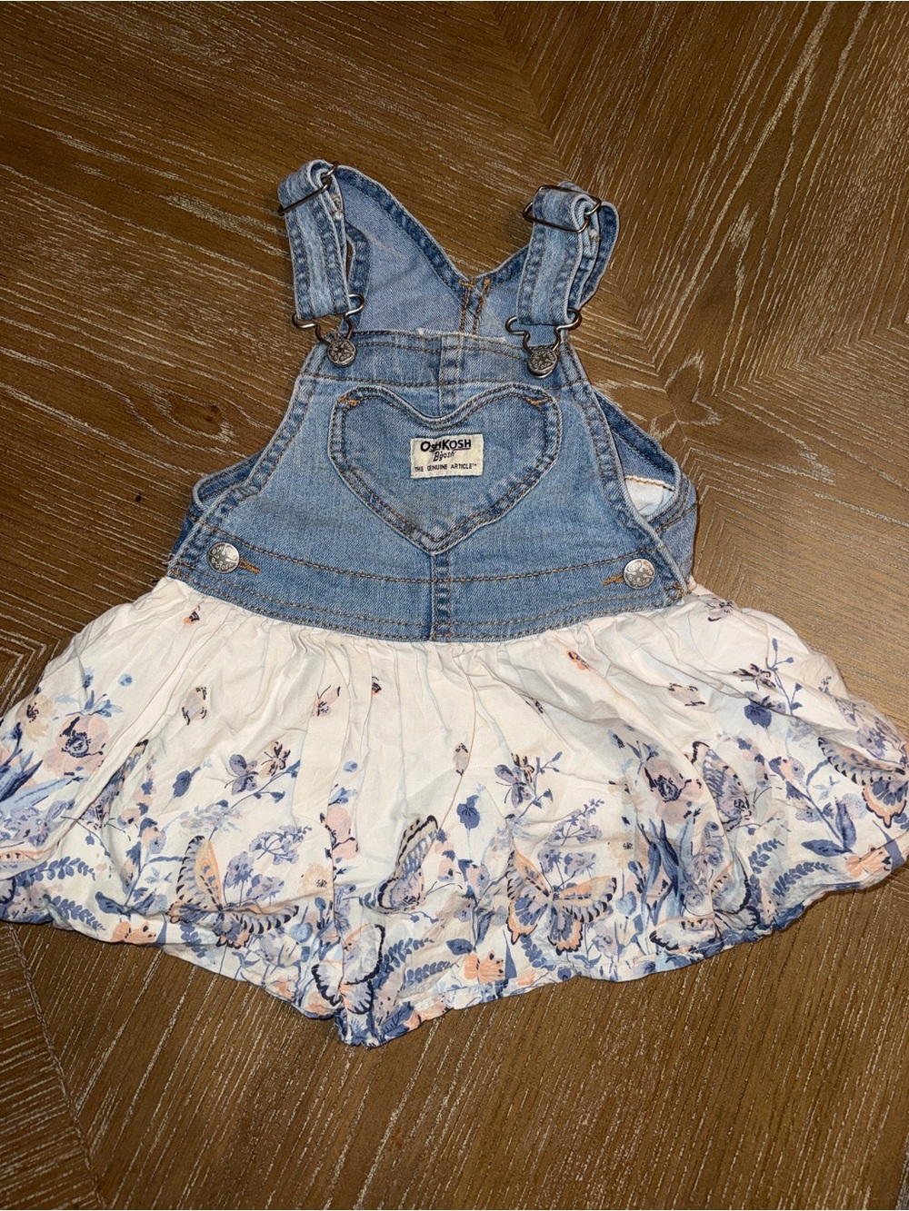 OshKosh Dress with Denim Top and Floral Ruffle Bottom 18 Months